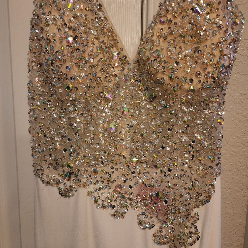 White rhinestone mermaid prom dress